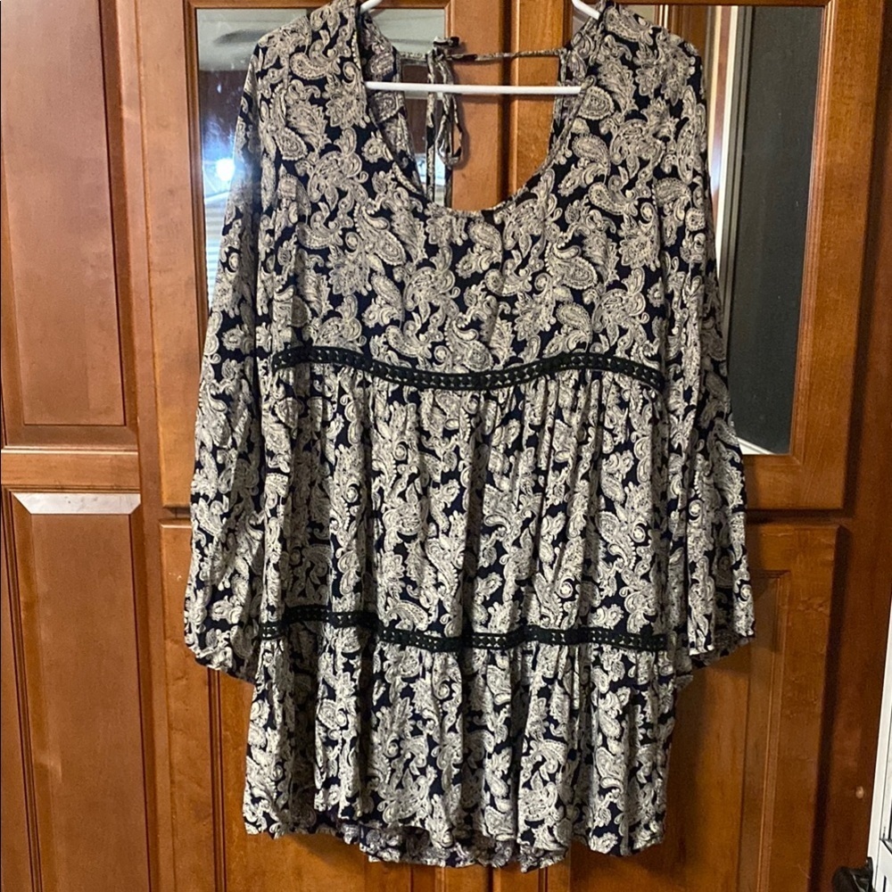 Alya Black and White Oversized Medium Boho Paisley Mini Dress Summer Fall